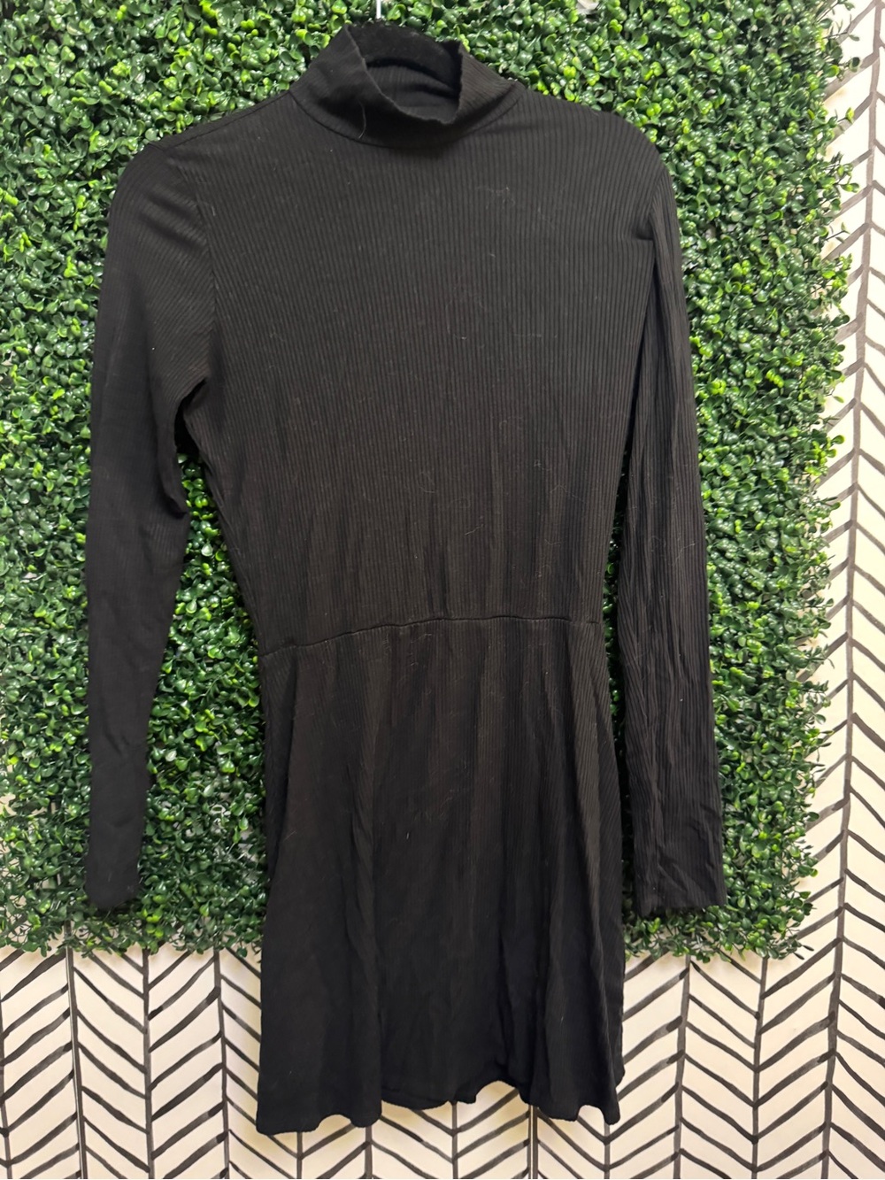 Reformation Black Ribbed Long-Sleeve mock Turtleneck mini Dress